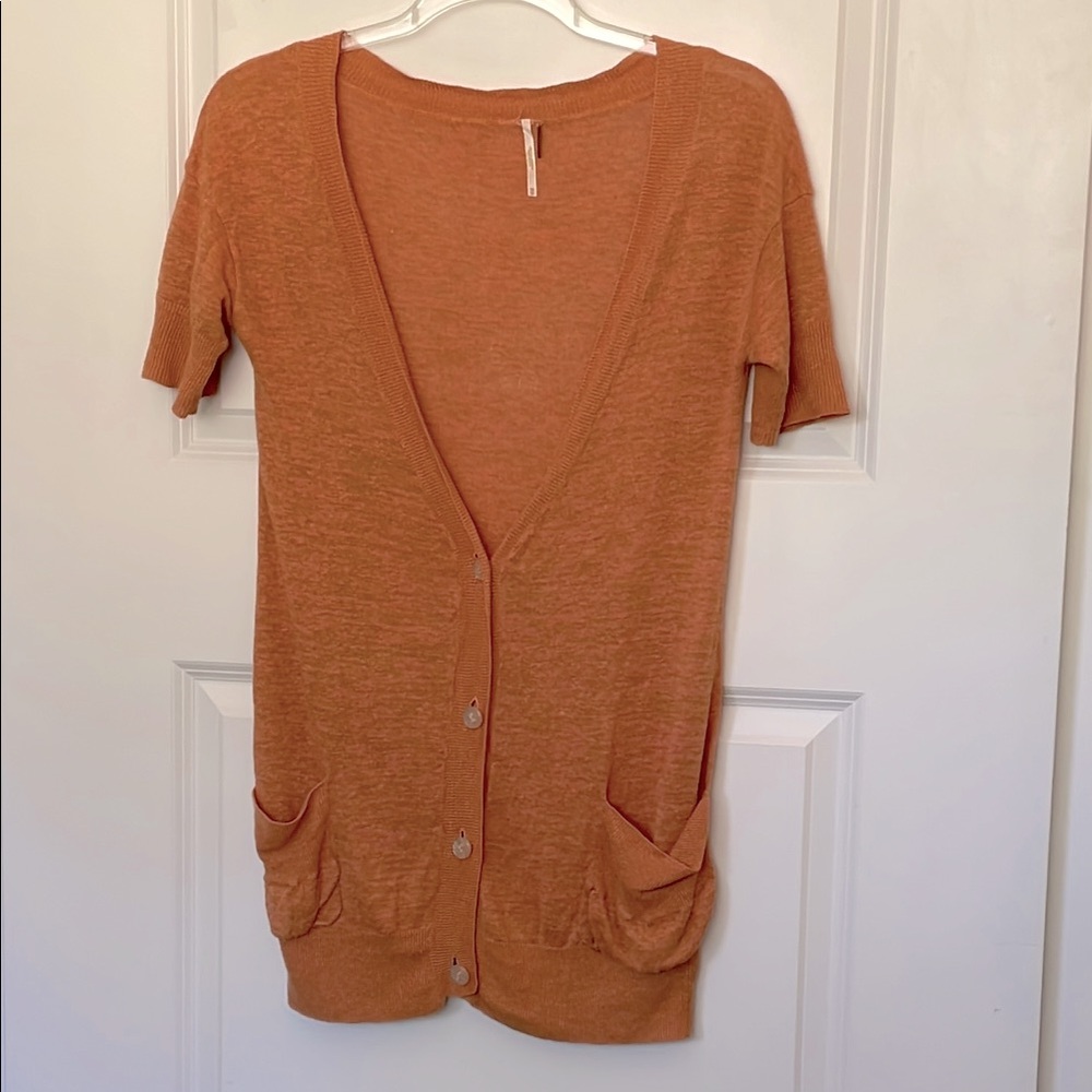 Free People Rustic Orange Linen Cardigan XS
